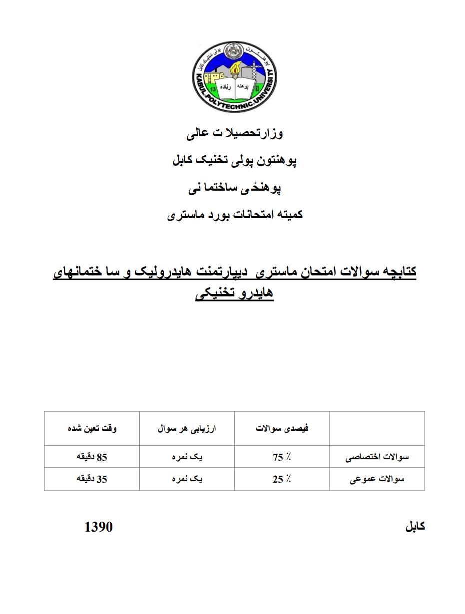 د ماسټرۍ د امتحان سوالونه