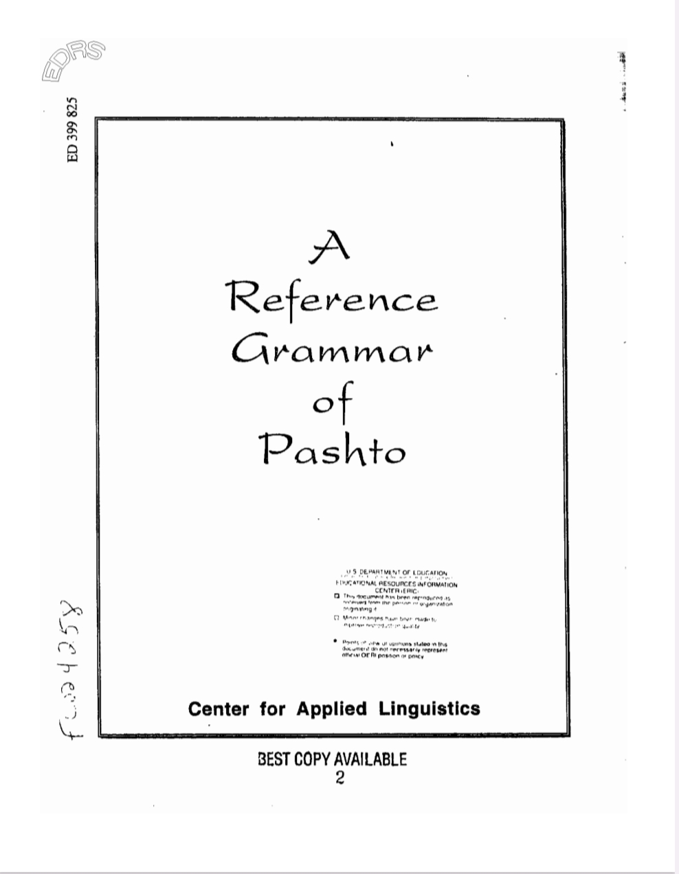 A reference grammer of pashto