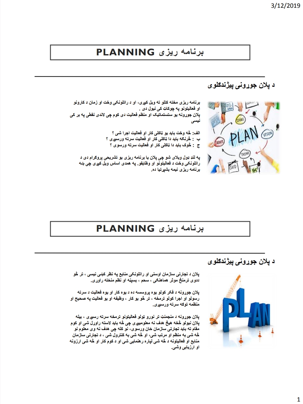 د پلان جوړونی پیژندنه